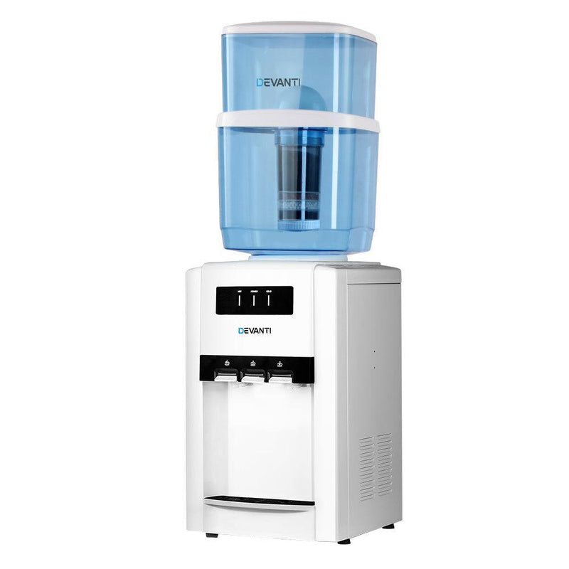 Devanti 22L Bench Top Water Cooler Dispenser Filter Purifier Hot Cold Room Temperature Three Taps - John Cootes