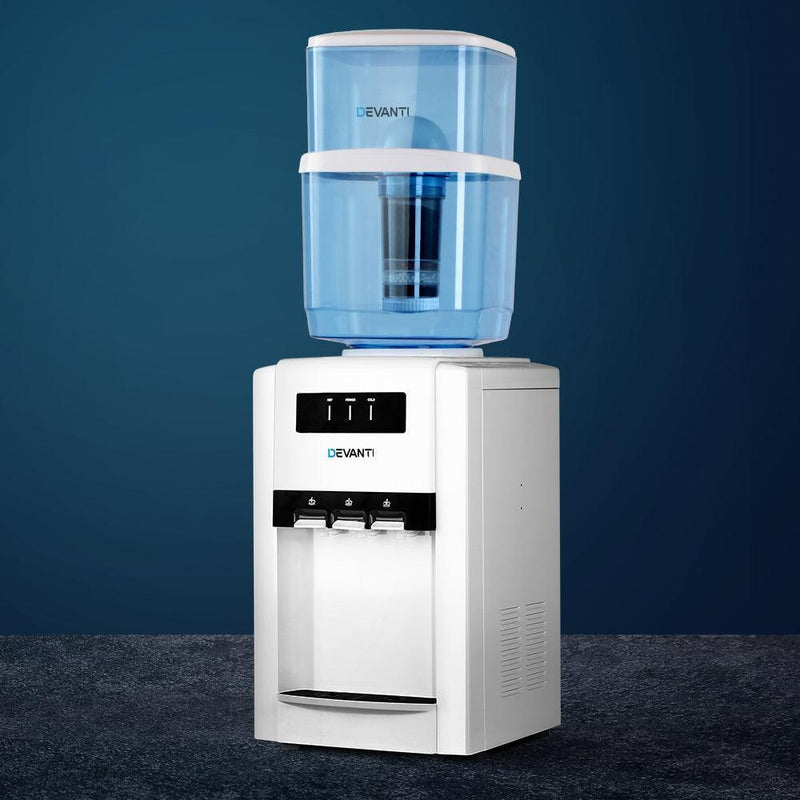 Devanti 22L Bench Top Water Cooler Dispenser Filter Purifier Hot Cold Room Temperature Three Taps - John Cootes