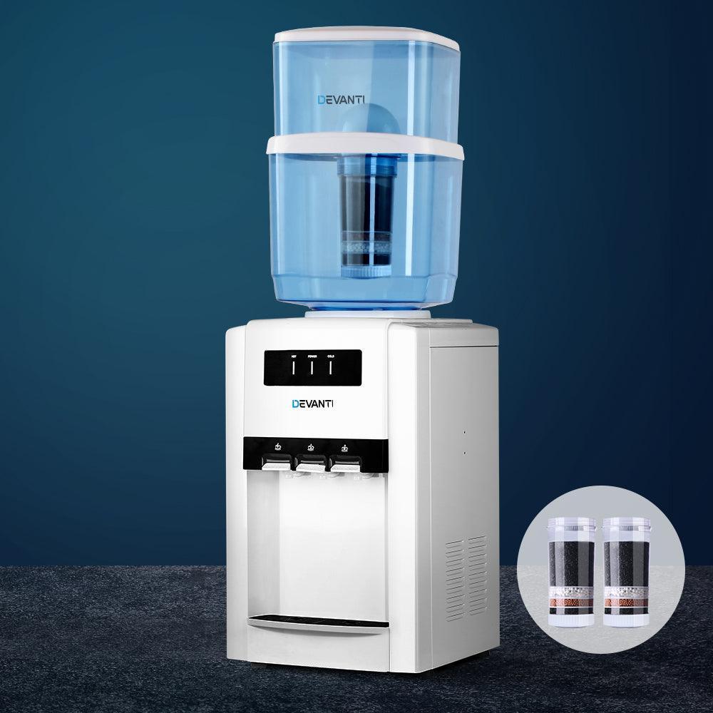 Devanti 22L Bench Top Water Cooler Dispenser Purifier Hot Cold Three Tap with 2 Replacement Filters - John Cootes