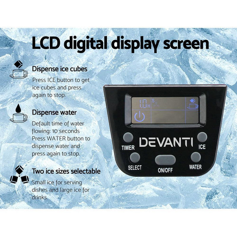 Devanti 2L Portable Ice Cuber Maker & Water Dispenser - Silver - John Cootes