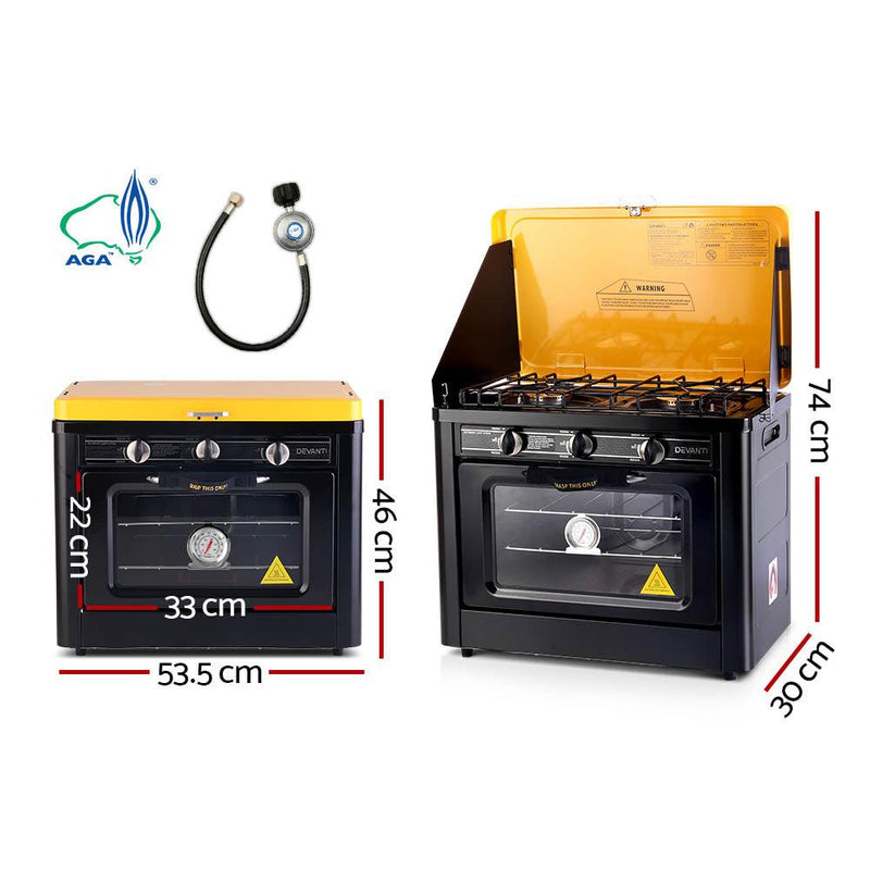Devanti 3 Burner Portable Oven - Black & Yellow - John Cootes