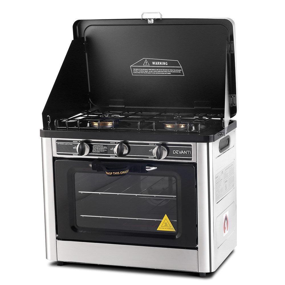 Devanti 3 Burner Portable Oven - Silver & Black - John Cootes