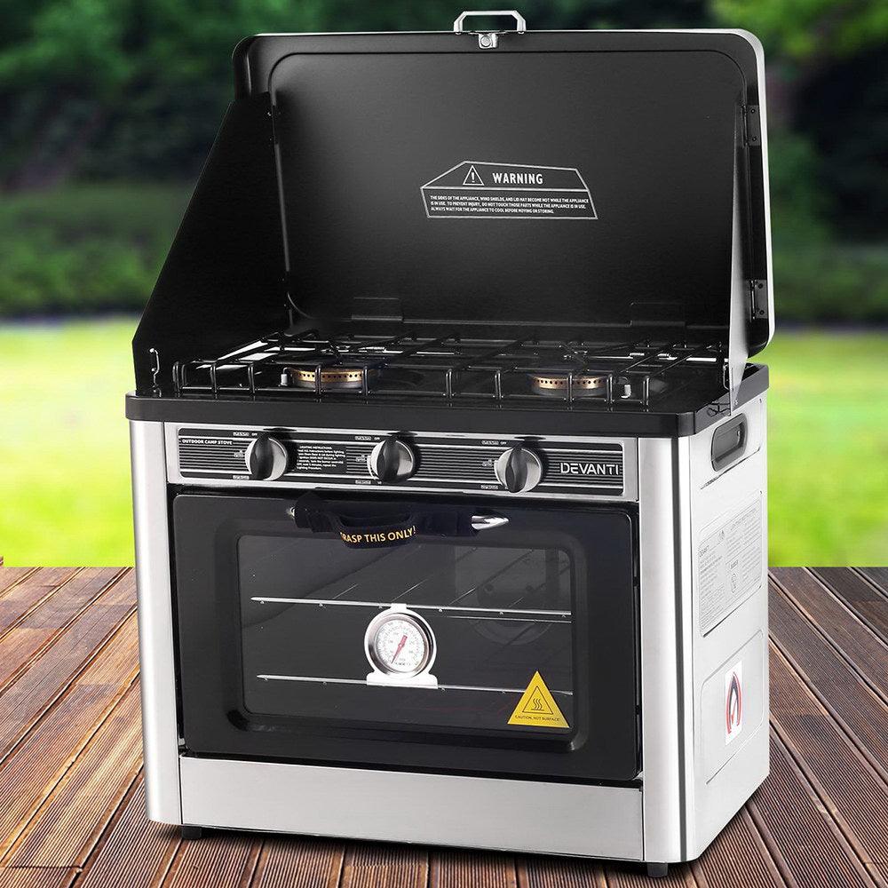 Devanti 3 Burner Portable Oven - Silver & Black - John Cootes