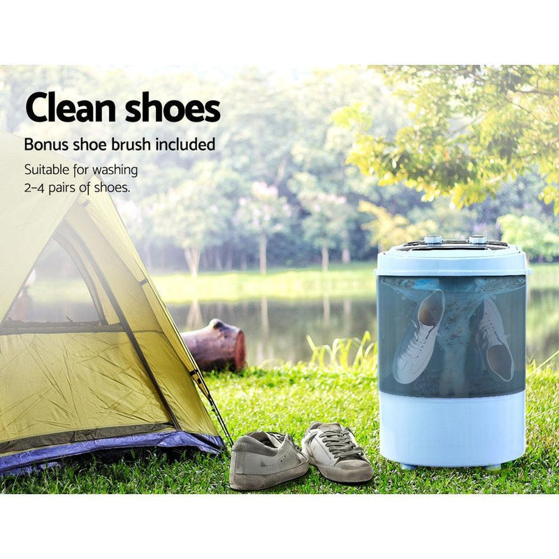 Devanti 3KG Mini Portable Washing Machine Shoes Wash Top Load Spin Camp Caravan - John Cootes