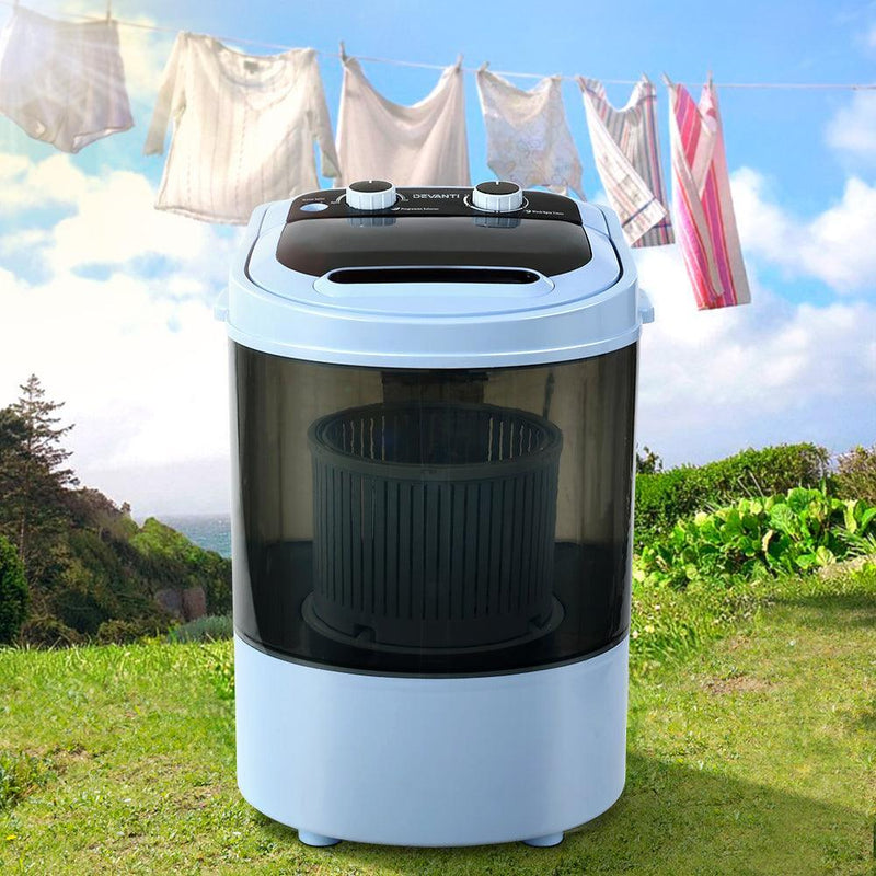 Devanti 3KG Mini Portable Washing Machine Shoes Wash Top Load Spin Camp Caravan - John Cootes