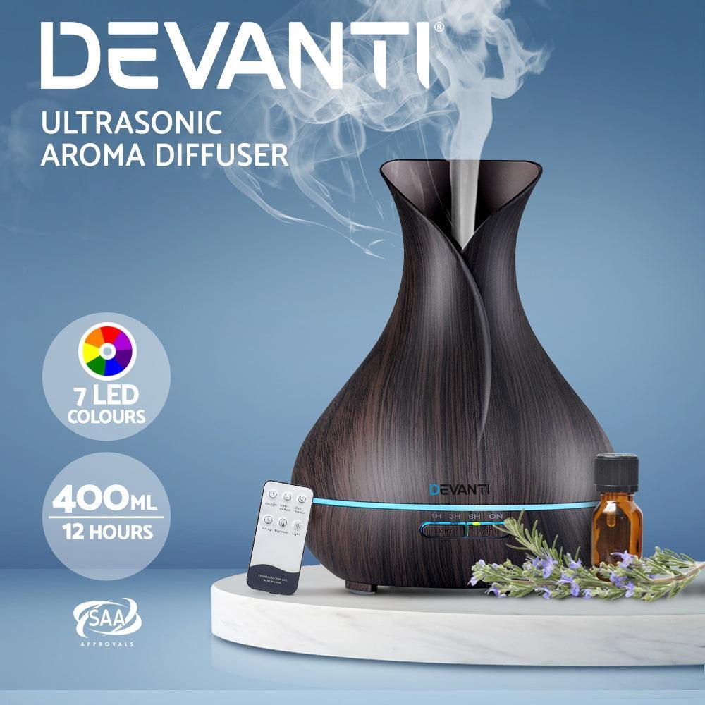 Devanti 400ml 4 in 1 Aroma Diffuser with remote control- Dark Wood - John Cootes