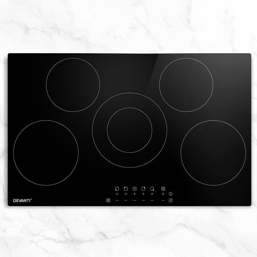 Devanti 90cm Ceramic Cooktop Electric Cook Top 5 Burner Stove Hob Touch Control 6-Zones - John Cootes