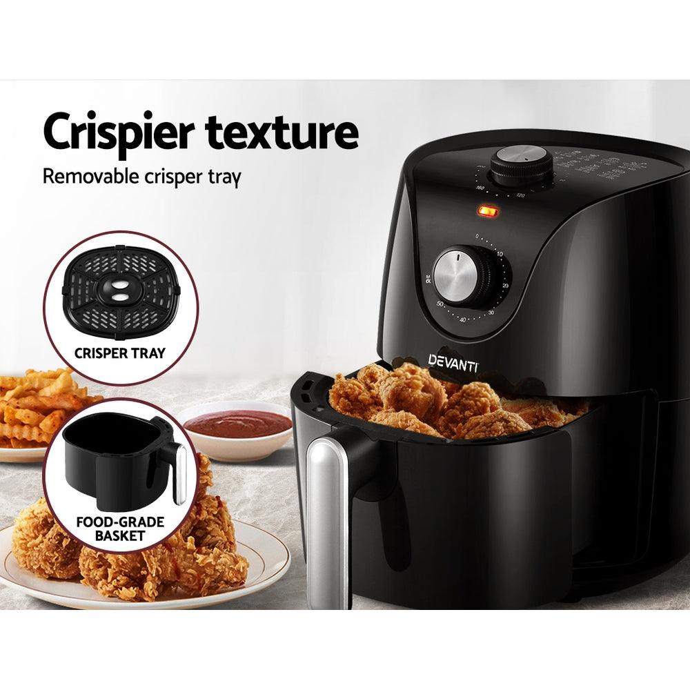 Devanti Air Fryer 2.5L Electric Fryers Airfryer Healthy Cooker Oil Free Kitchen - John Cootes