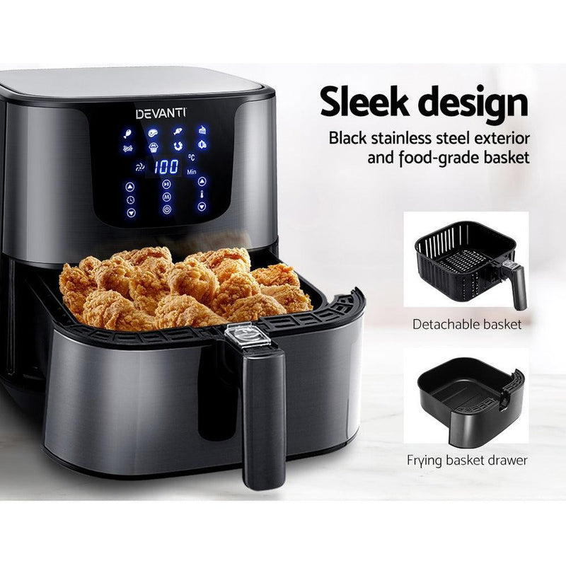 Devanti Air Fryer 7L LCD Fryers Oven Airfryer Kitchen Healthy Cooker Stainless Steel - John Cootes