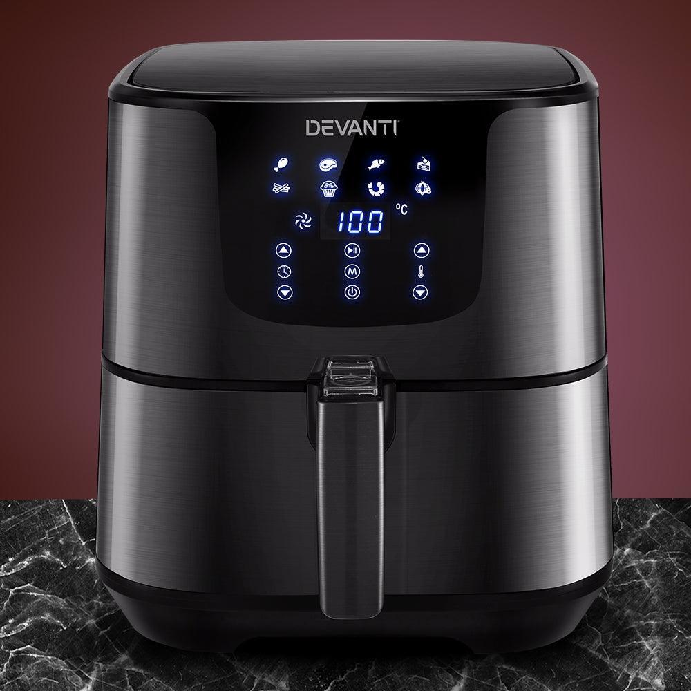 Devanti Air Fryer 7L LCD Fryers Oven Airfryer Kitchen Healthy Cooker Stainless Steel - John Cootes