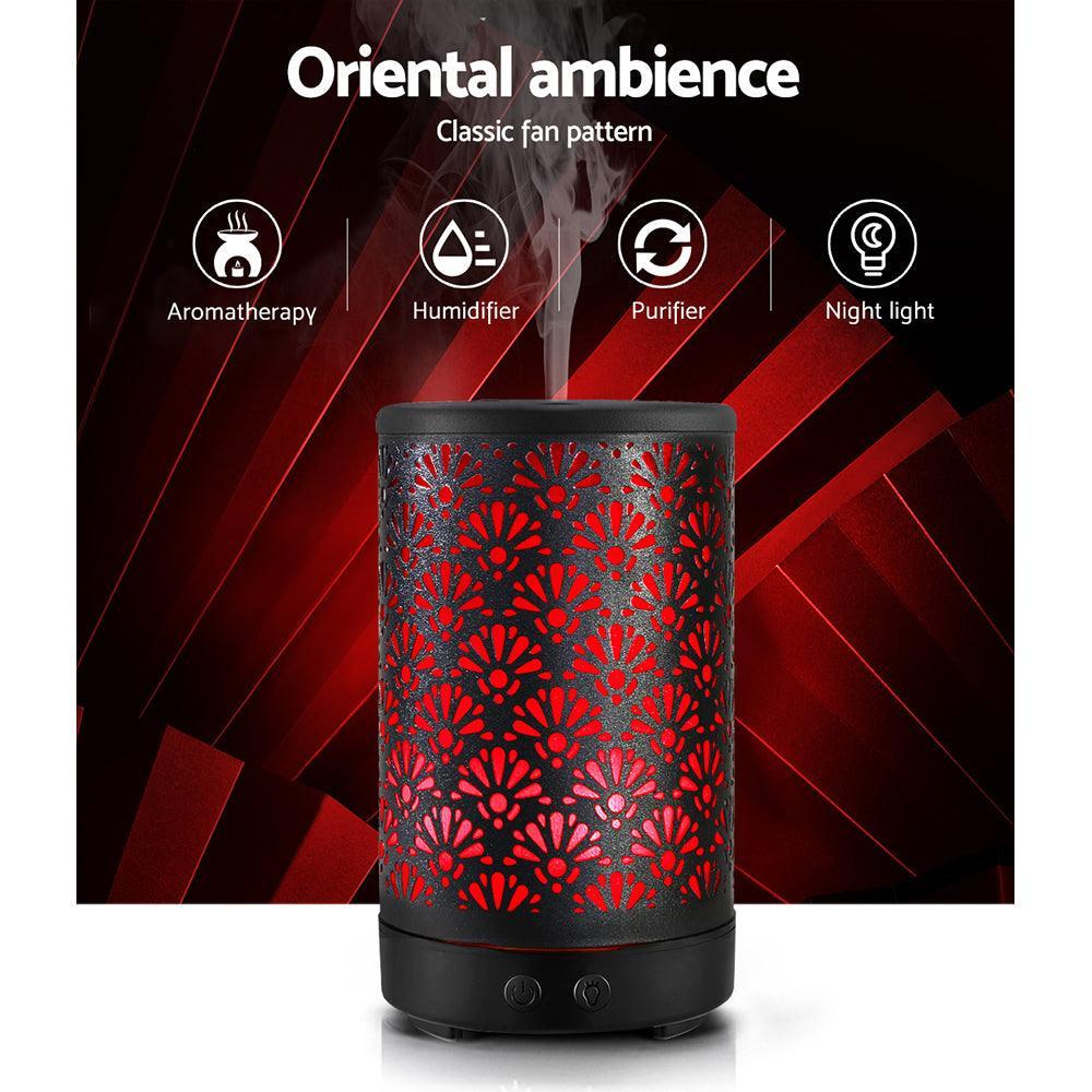 Devanti Aroma Diffuser Aromatherapy Essential Oils Metal Cover Ultrasonic Cool Mist 100ml Remote Control Black - John Cootes