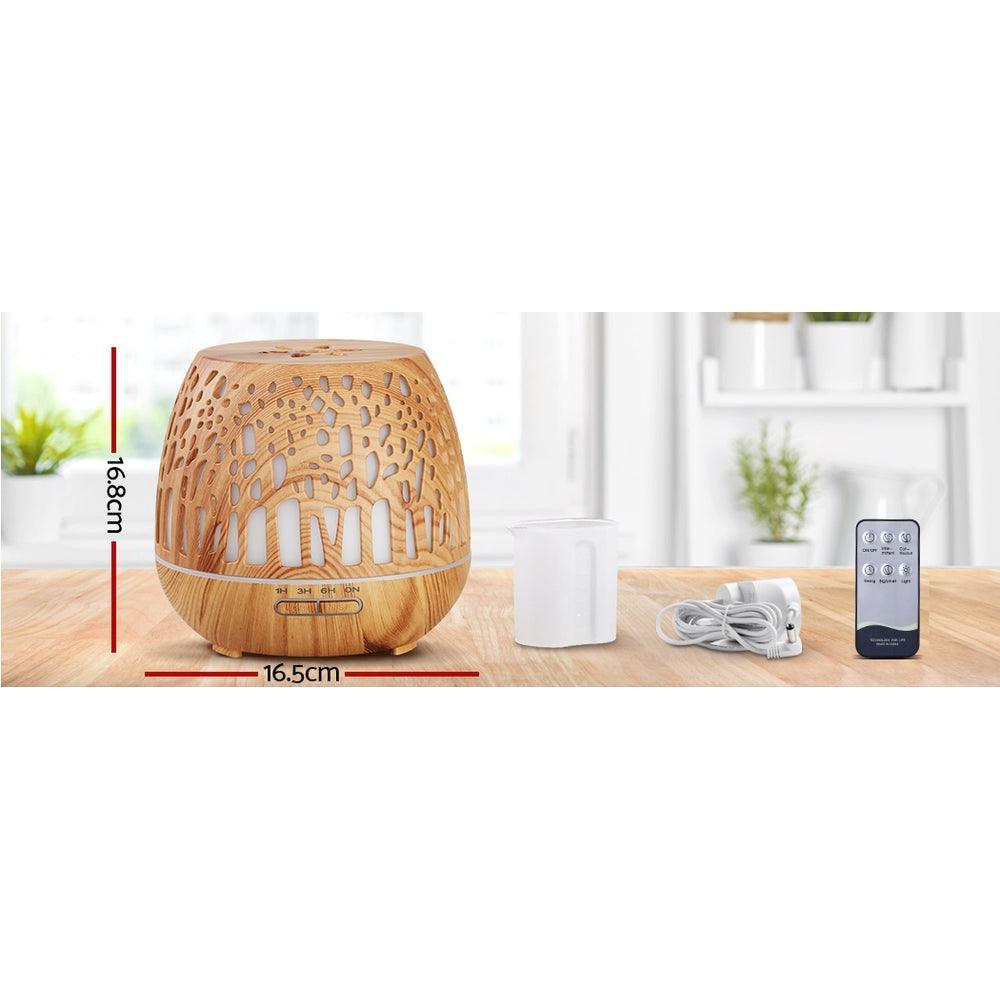 Devanti Aroma Diffuser Aromatherapy Humidifier Essential Oil Ultrasonic Cool Mist Wood Grain Remote Control 400ml - John Cootes