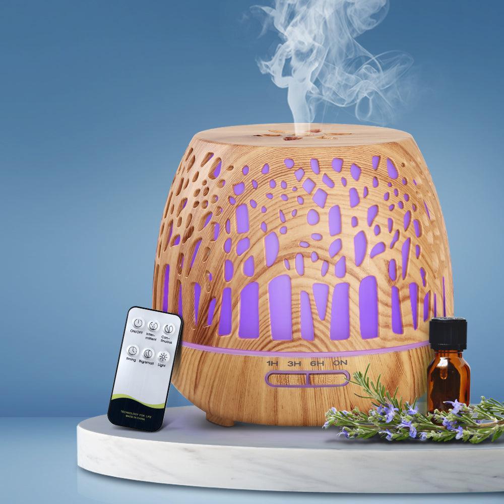 Devanti Aroma Diffuser Aromatherapy Humidifier Essential Oil Ultrasonic Cool Mist Wood Grain Remote Control 400ml - John Cootes