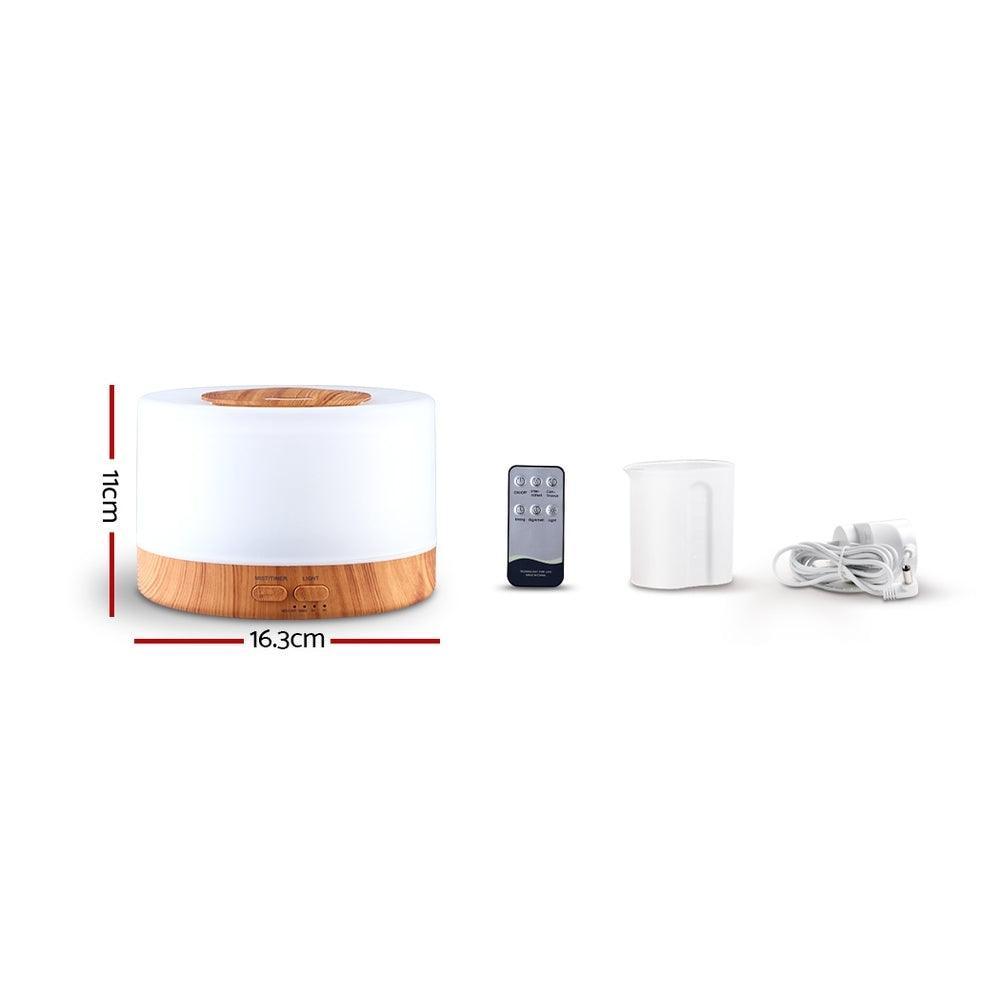 DEVANTI Aroma Diffuser Aromatherapy LED Night Light Air Humidifier Purifier Round Light Wood Grain 500ml Remote Control - John Cootes