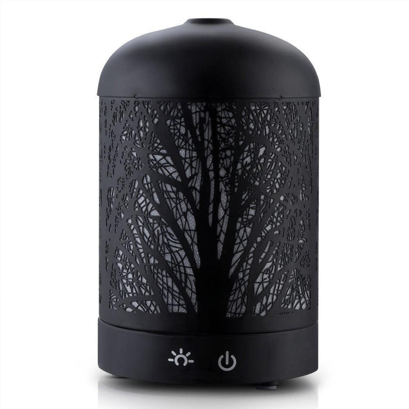 DEVANTI Aroma Diffuser Aromatherapy LED Night Light Iron Air Humidifier Black Forrest Pattern 160ml - John Cootes