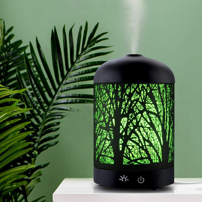 DEVANTI Aroma Diffuser Aromatherapy LED Night Light Iron Air Humidifier Black Forrest Pattern 160ml - John Cootes