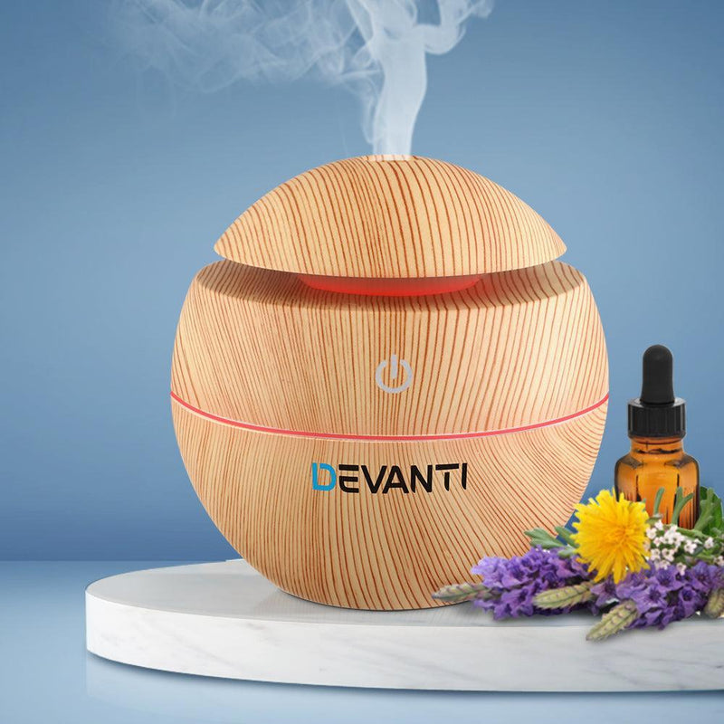 Devanti Aromatherapy Diffuser Aroma Essential Oils Air Humidifier LED Light 130ml - John Cootes