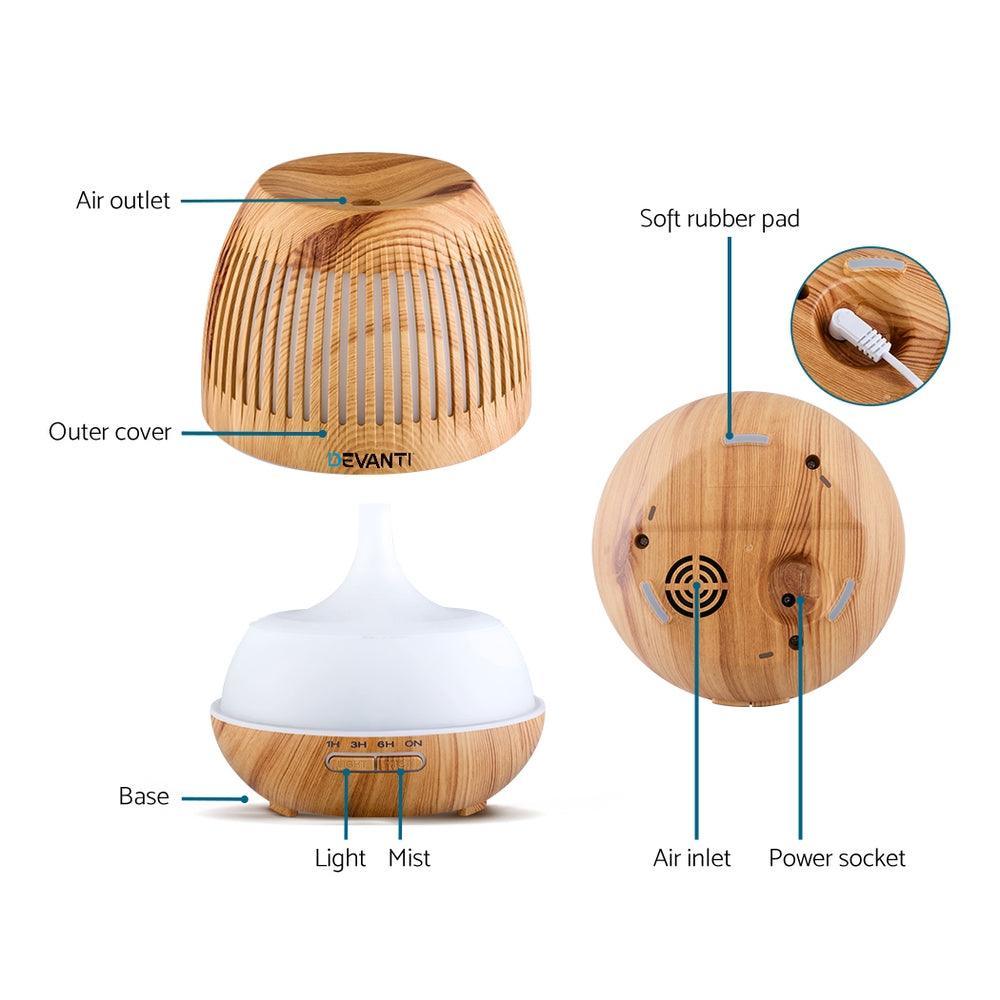 Devanti Aromatherapy Diffuser Aroma Essential Oils Air Humidifier LED Light 400ml - John Cootes