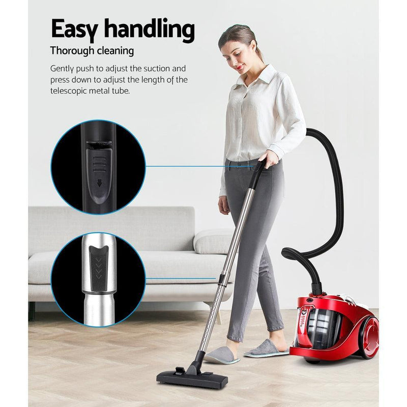 Devanti Bagless Vacuum Cleaner Cleaners Cyclone Cyclonic Vac HEPA Filter Car Home Office 2200W Red - John Cootes