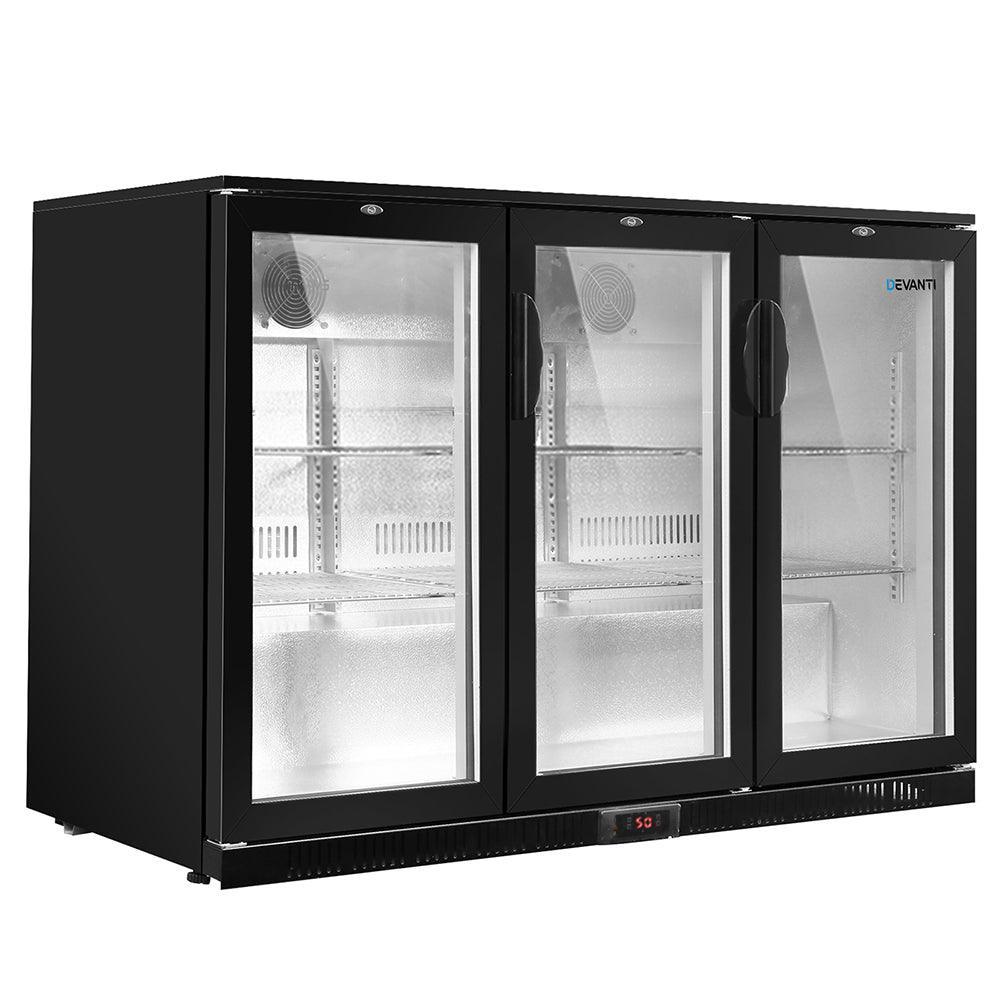 Devanti Bar Fridge 3 Glass Door Commercial Display Freeer Drink Beverage Cooler Black - John Cootes