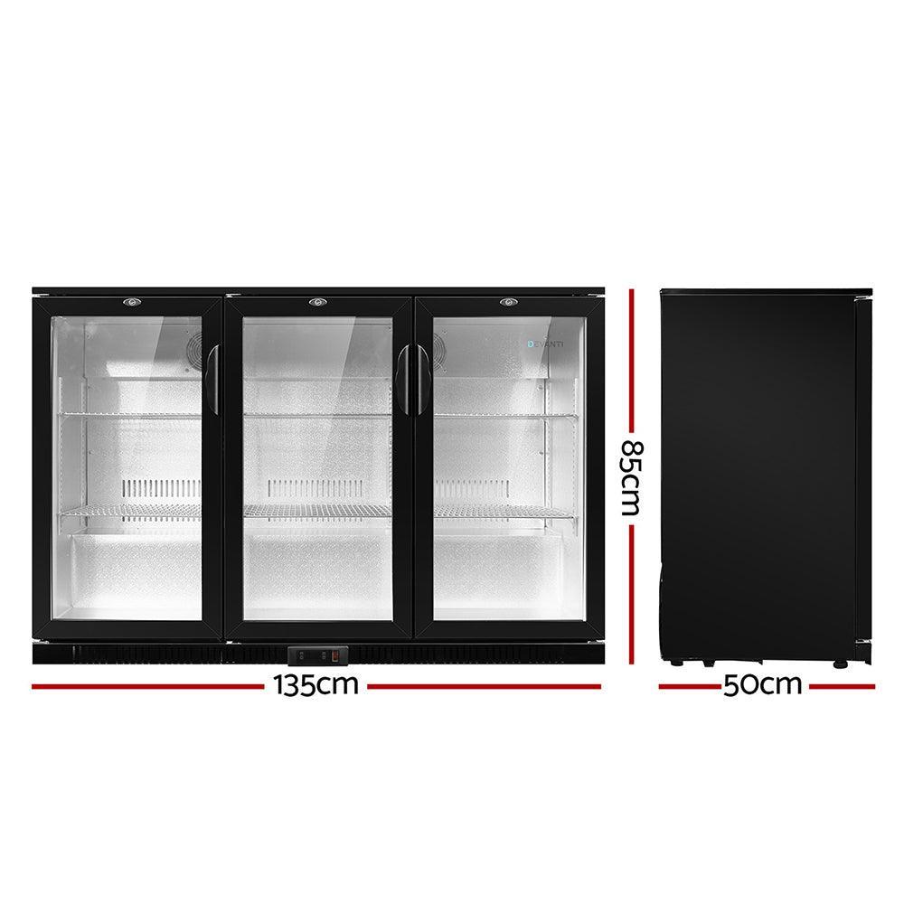 Devanti Bar Fridge 3 Glass Door Commercial Display Freeer Drink Beverage Cooler Black - John Cootes