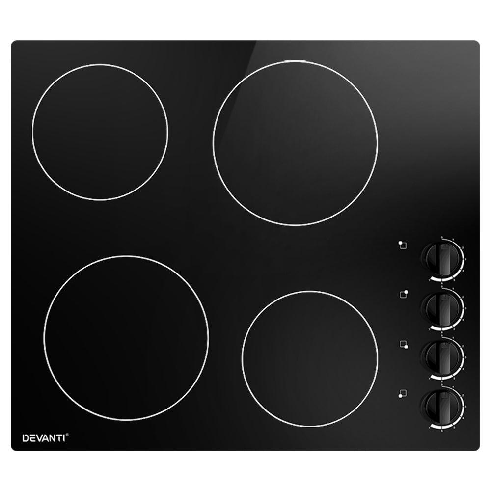 Devanti Ceramic Cooktop 60cm Electric Kitchen Burner Cooker 4 Zone Knobs Control - John Cootes