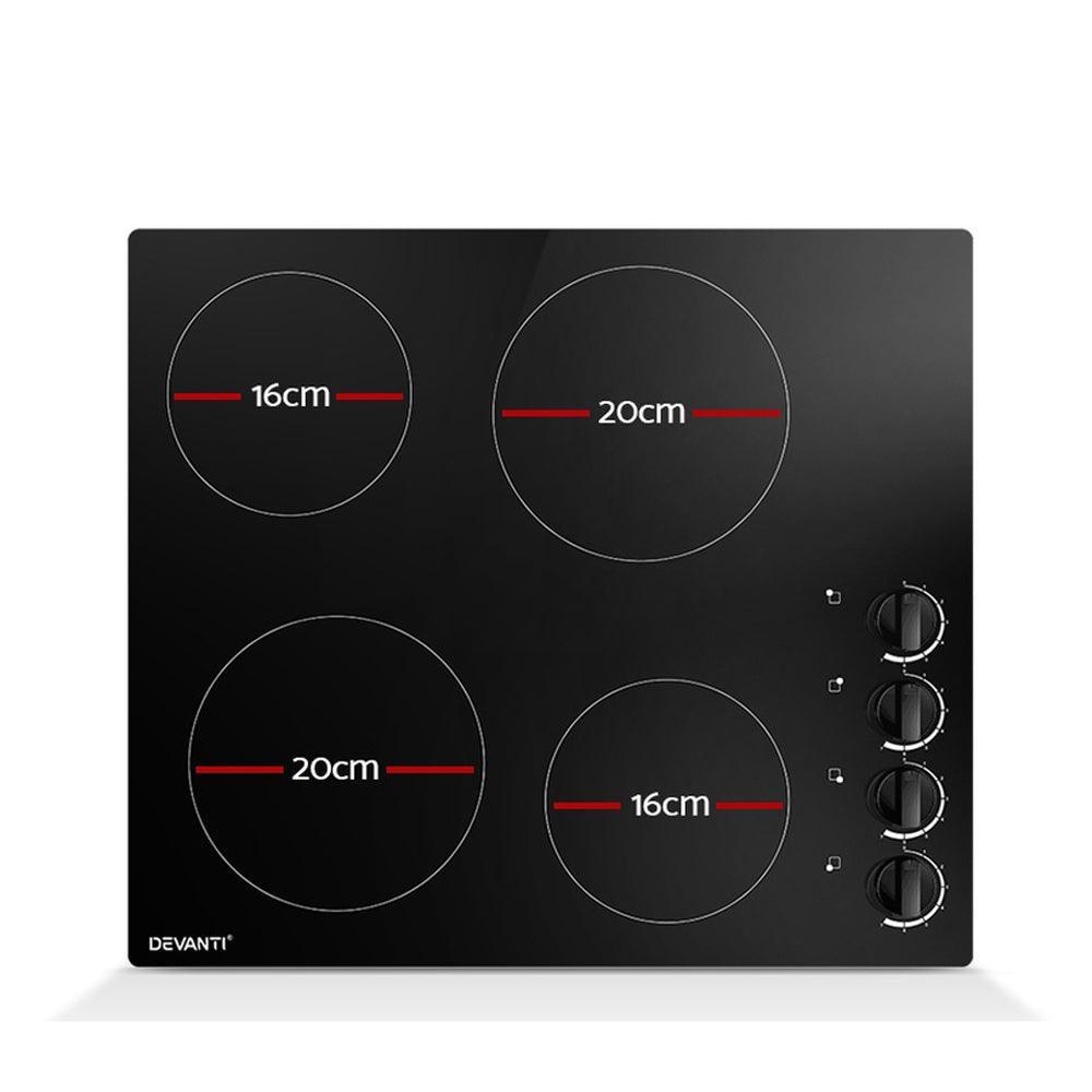 Devanti Ceramic Cooktop 60cm Electric Kitchen Burner Cooker 4 Zone Knobs Control - John Cootes