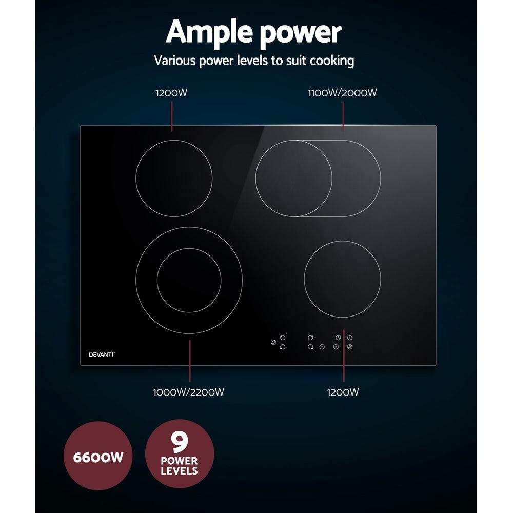 Devanti Ceramic Cooktop 77cm Electric Cooker 4 6 Burner Stove Hob Touch Control - John Cootes