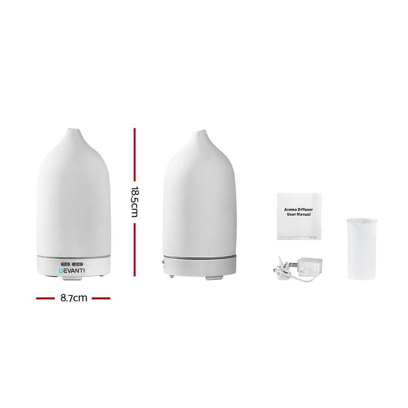 Devanti Ceramics Aroma Diffuser Aromatherapy Essential Oil Air Humidifier Ultrasonic Cool Mist White - John Cootes