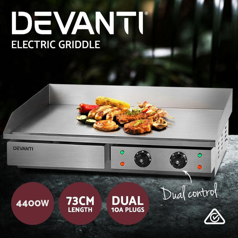 Devanti Commercial Electric Griddle BBQ Grill Hot Plate Stainless Steel 4400W - John Cootes