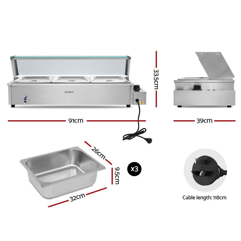 Devanti Commercial Food Warmer Bain Marie Electric Buffet Pan Stainless Steel - John Cootes