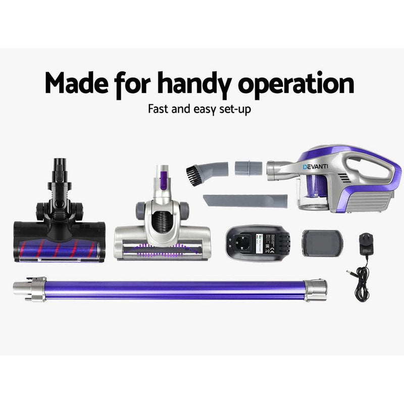 Devanti Cordless 150W Handstick Vacuum Cleaner - Purple and Grey - John Cootes