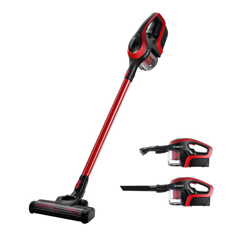 Devanti Cordless Stick Vacuum Cleaner - Black and Red - John Cootes