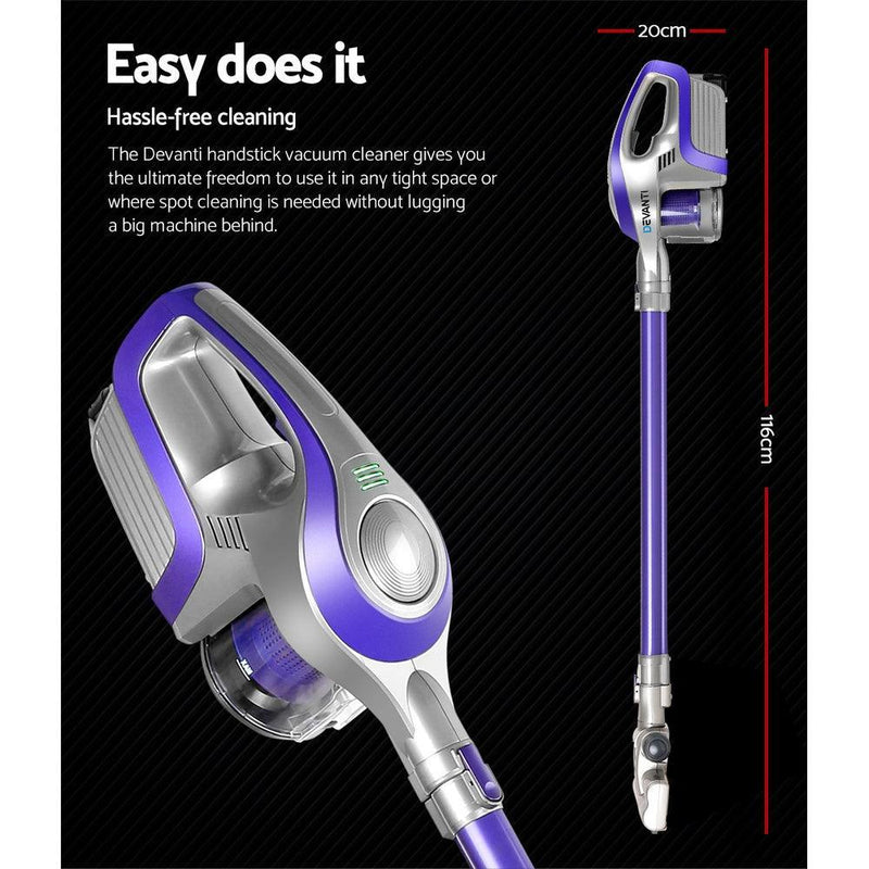Devanti Cordless Stick Vacuum Cleaner - Purple & Grey - John Cootes