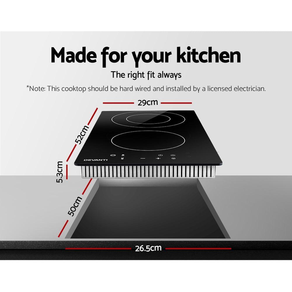 Devanti Electric Ceramic Cooktop 30cm Kitchen Cooker Cook Top Hob Touch Control 3-Zones - John Cootes