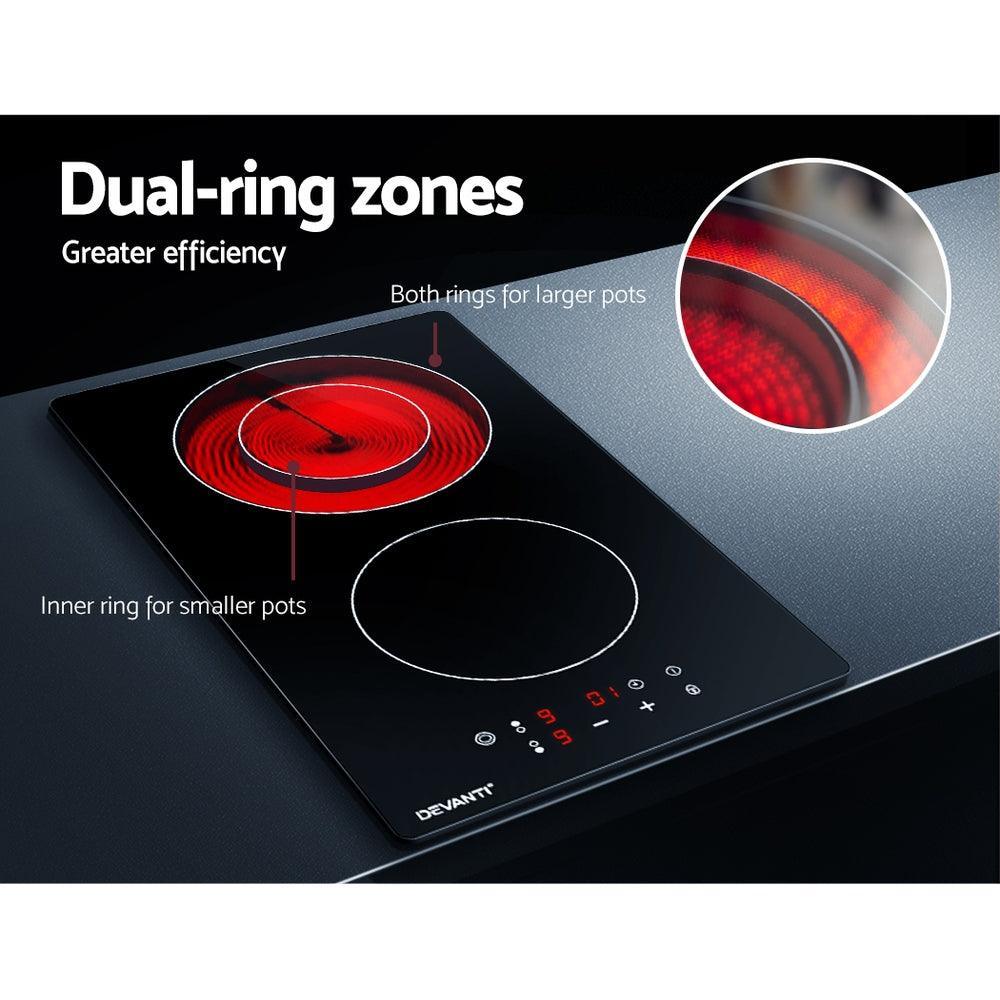 Devanti Electric Ceramic Cooktop 30cm Kitchen Cooker Cook Top Hob Touch Control 3-Zones - John Cootes