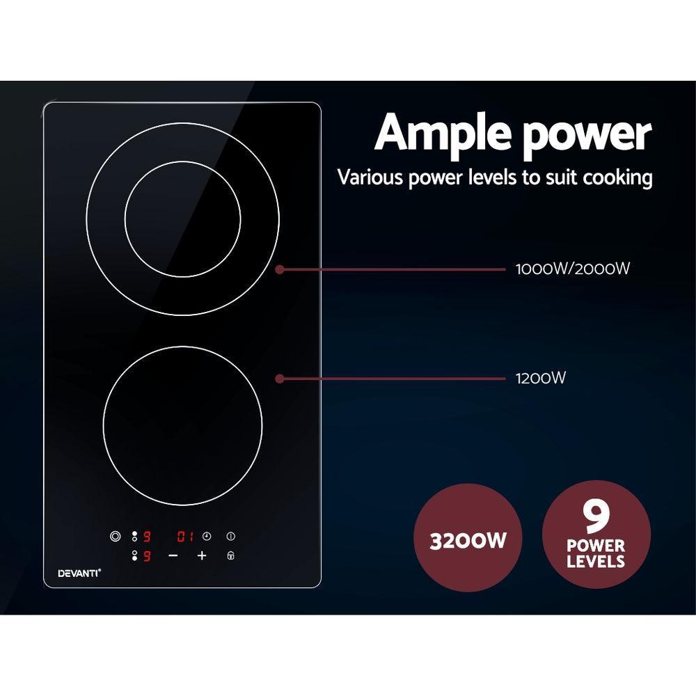 Devanti Electric Ceramic Cooktop 30cm Kitchen Cooker Cook Top Hob Touch Control 3-Zones - John Cootes