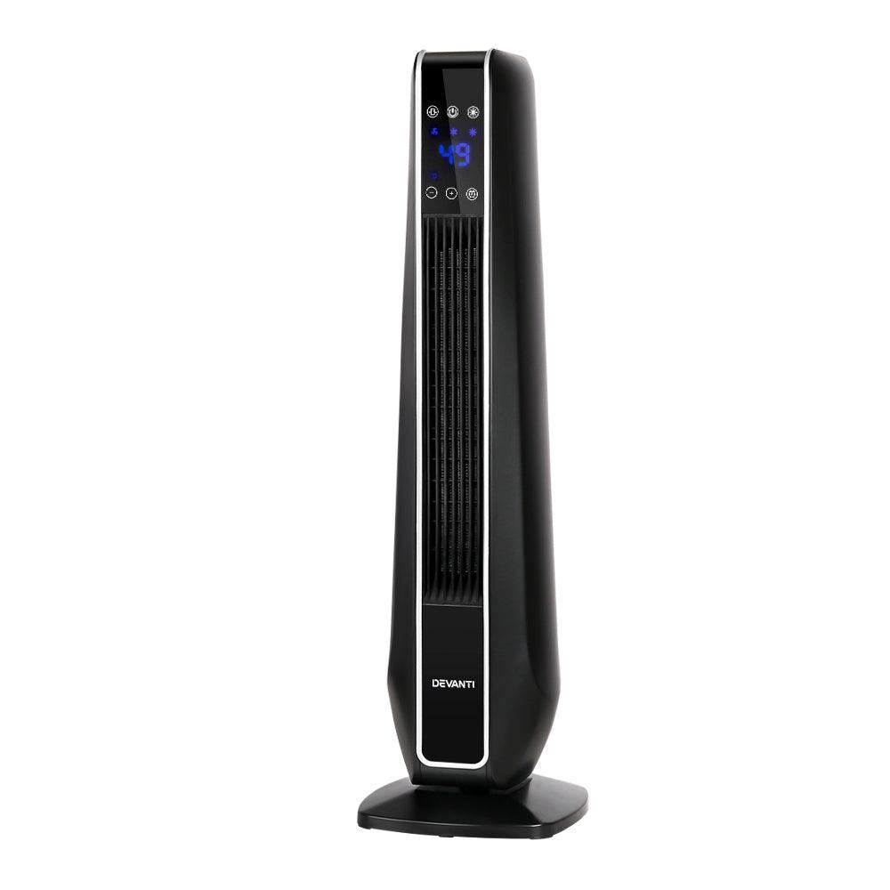 Devanti Electric Ceramic Tower Fan Heater Portable Oscillating Remote Control 2400W Black - John Cootes