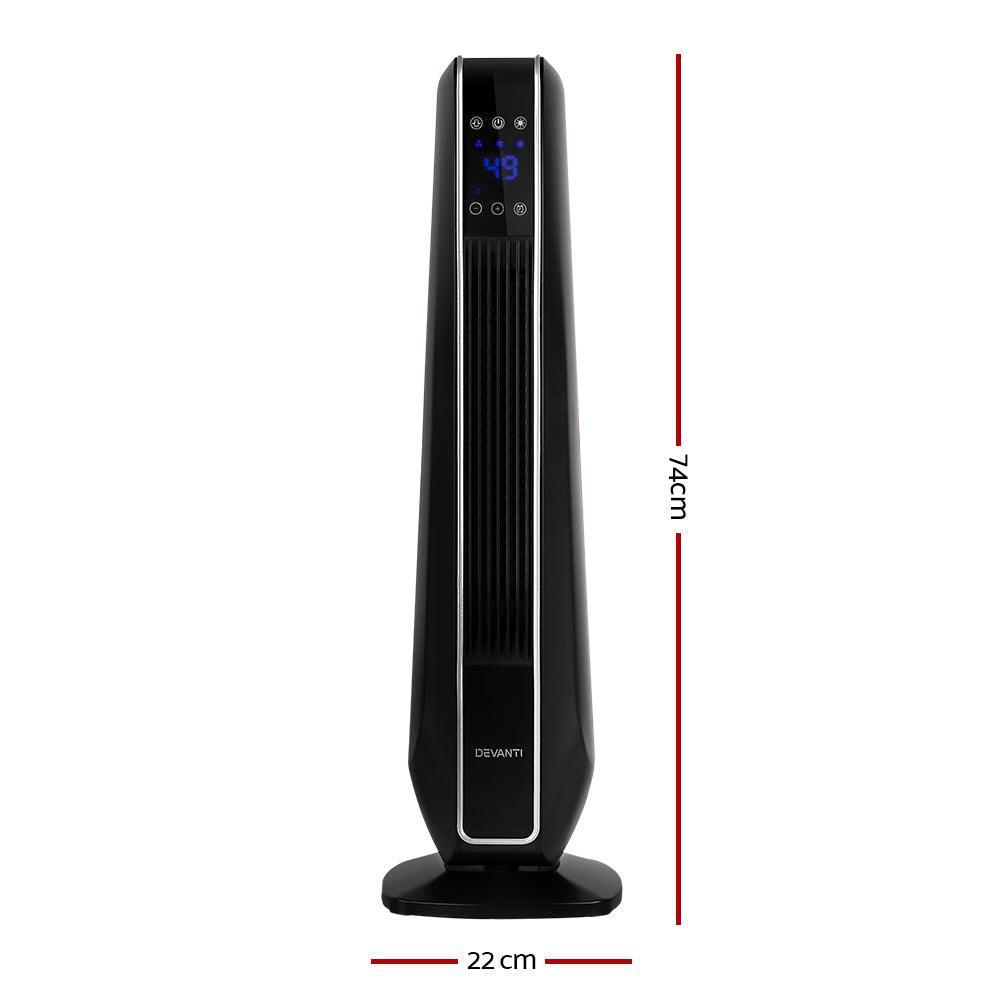 Devanti Electric Ceramic Tower Fan Heater Portable Oscillating Remote Control 2400W Black - John Cootes