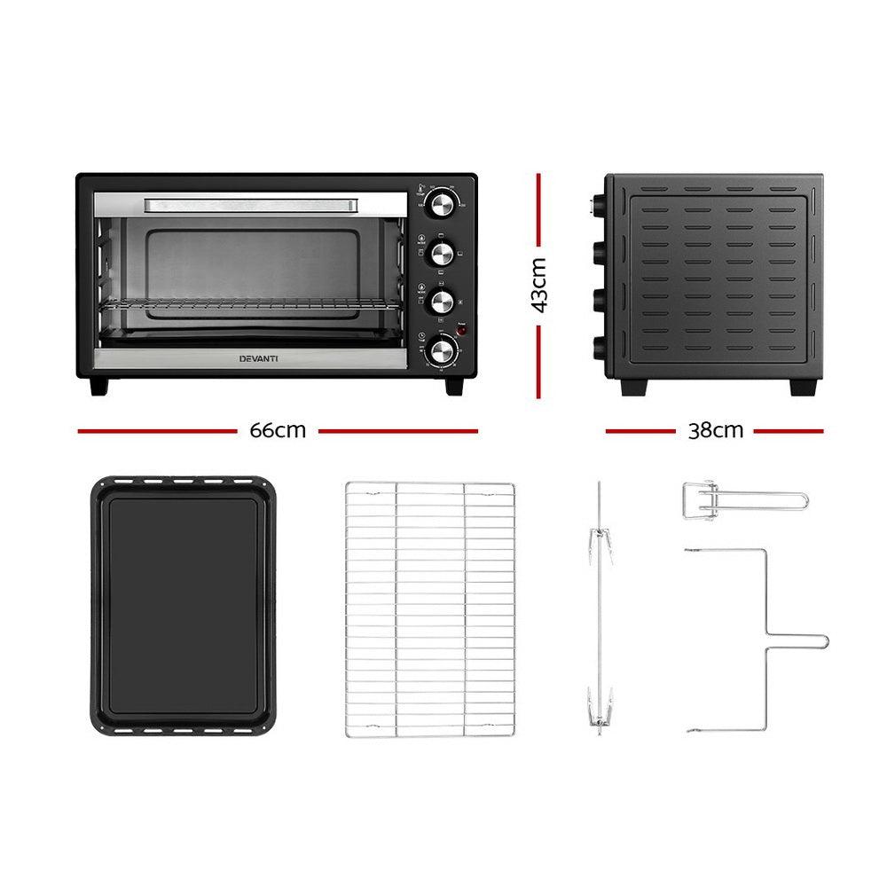 Devanti Electric Convection Oven Bake Benchtop Rotisserie Grill 60L - John Cootes