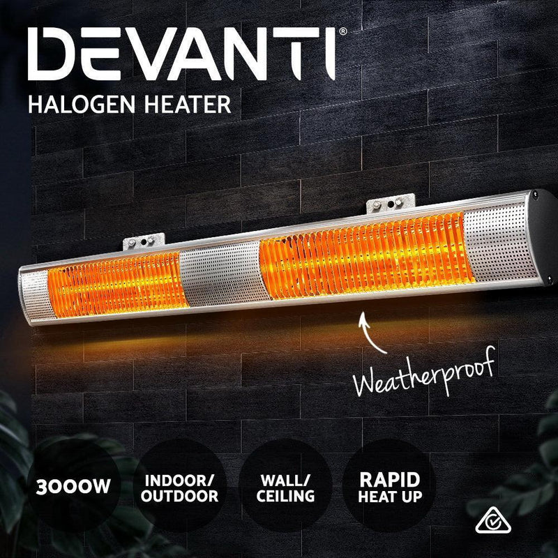 Devanti Electric Infrared Heater Outdoor Radiant Strip Heaters Halogen 3000W - John Cootes
