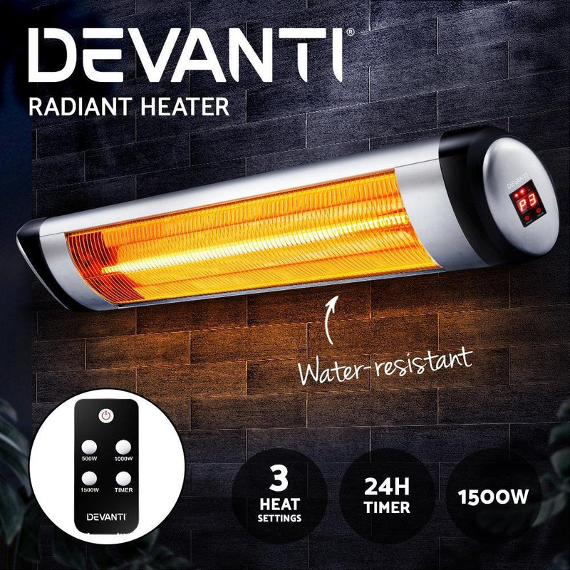 Devanti Electric Infrared Patio Heater Radiant Strip Indoor Outdoor Heaters Remote Control 1500W - John Cootes