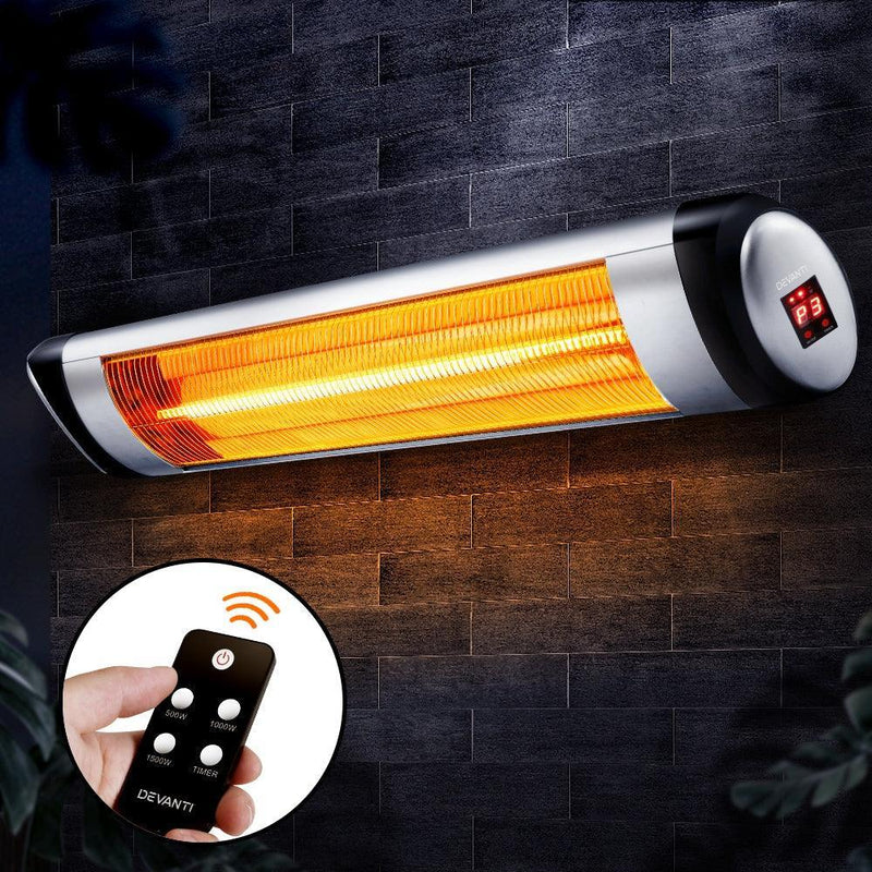 Devanti Electric Infrared Patio Heater Radiant Strip Indoor Outdoor Heaters Remote Control 1500W - John Cootes