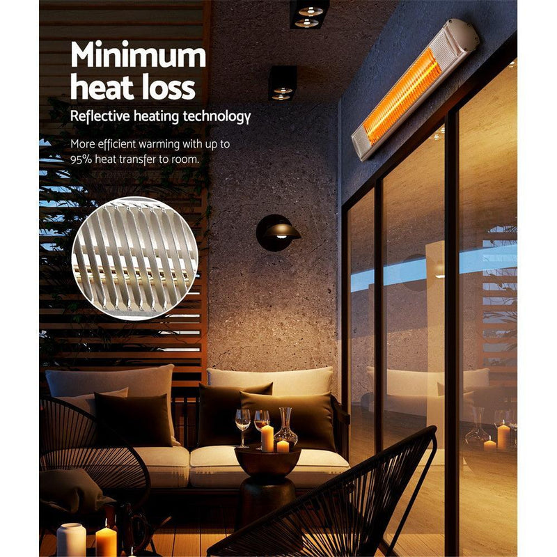 Devanti Electric Infrared Radiant Strip Heater Outdoor Indoor Halogen 2000W - John Cootes