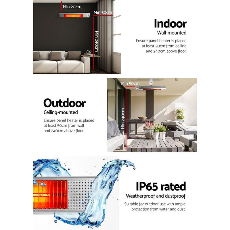 Devanti Electric Infrared Radiant Strip Heater Outdoor Indoor Halogen 2000W - John Cootes