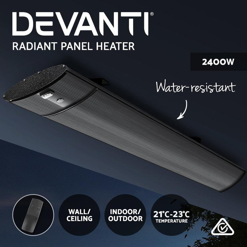 Devanti Electric Infrared Radiant Strip Heater Panel Heat Remote Control 2400W - John Cootes