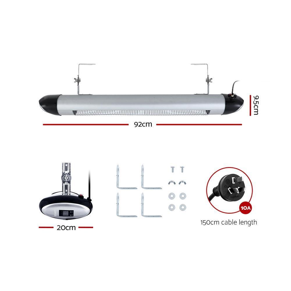 Devanti Electric Radiant Heater Patio Strip Heaters Infrared Indoor Outdoor Patio Remote Control 2000W - John Cootes