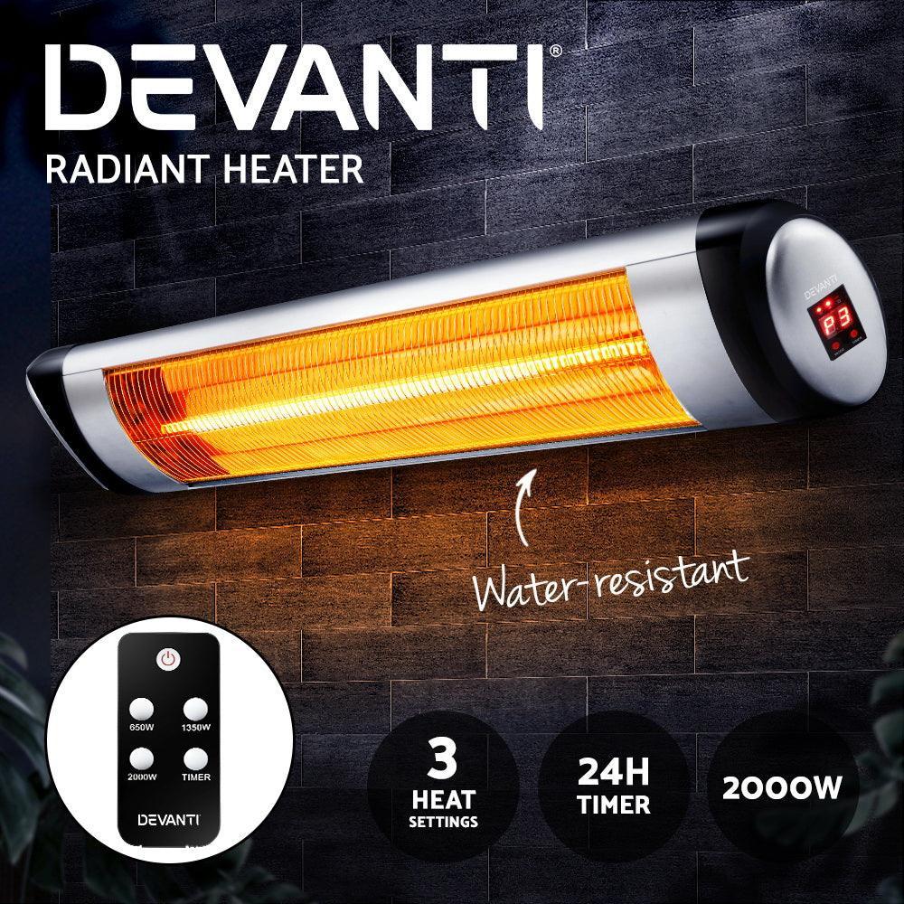 Devanti Electric Radiant Heater Patio Strip Heaters Infrared Indoor Outdoor Patio Remote Control 2000W - John Cootes