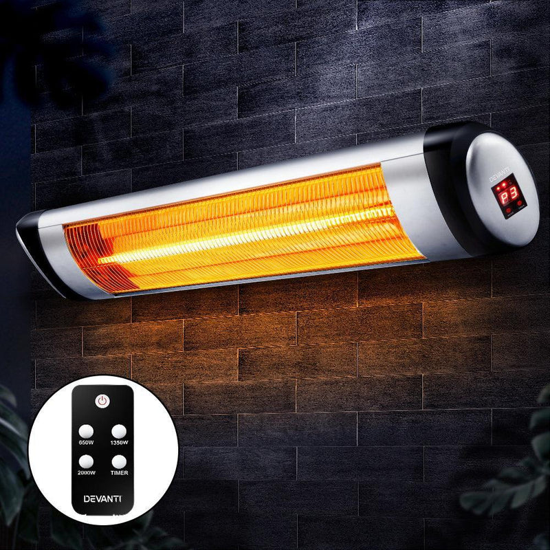 Devanti Electric Radiant Heater Patio Strip Heaters Infrared Indoor Outdoor Patio Remote Control 2000W - John Cootes