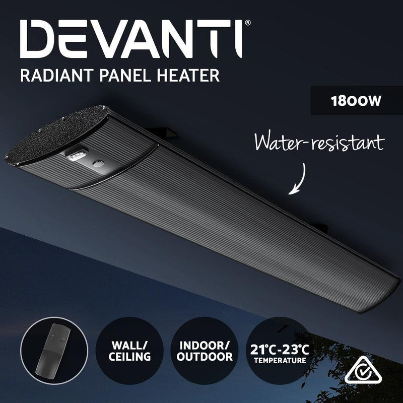 Devanti Electric Radiant Strip Heater Outdoor 1800W Panel Heater Bar Home Remote Control - John Cootes